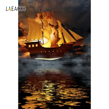 

Laeacco Night Sea Boat Pirate Ship Photography Backdrops Photographic Backgrounds Baby Portrait Photophone Newborn Photozone