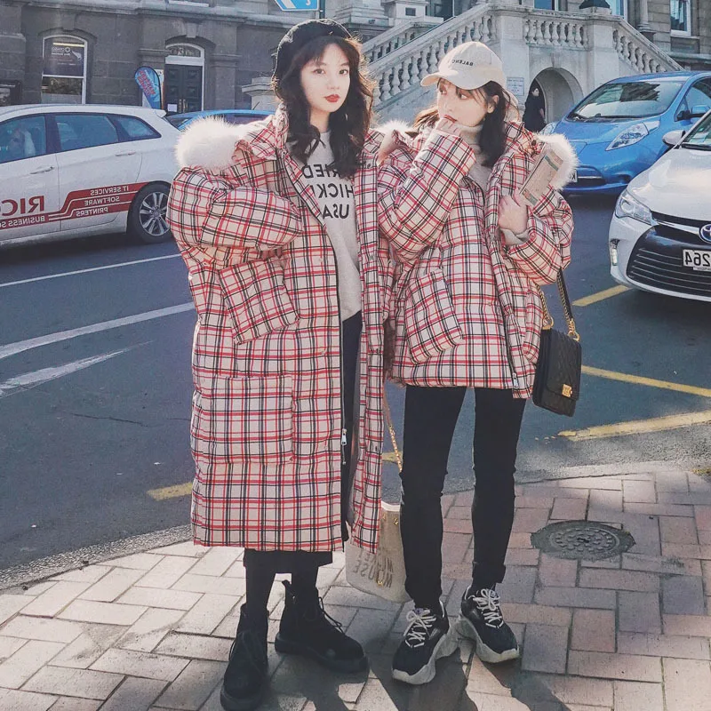 

Winter Cotton Dress Women's Mid-length 2020 New Style Plaid Thick down Coat Korean-style Loose-Fit Students MORI Series Cotton-p