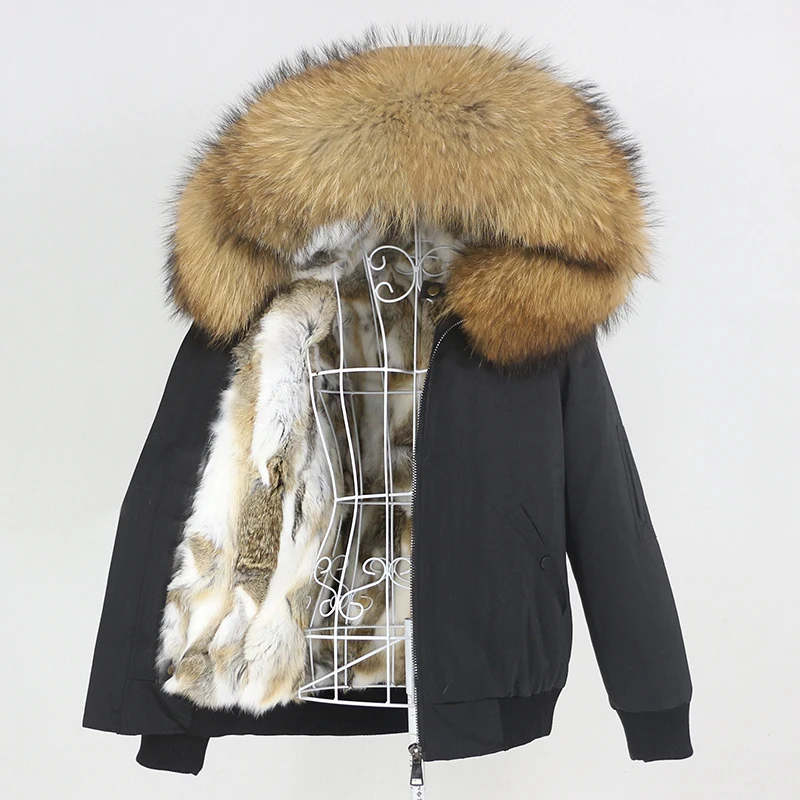 

MENINA BONITA Waterproof Bomber Parka Winter Jacket Women Real Rabbit Fur Coat Natural Fox Raccoon Fur Collar Hood Removable