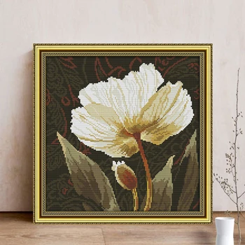 

White poppy Cartoon Cross Stitch Patterns A small flower 14CT 11CT Counted Printed Canvas for Embroidery Kit DMC DIY Needlework