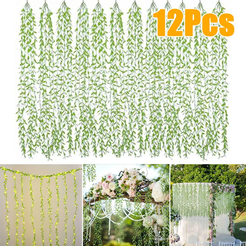 

12x Artificial Vines 41.34in Faux Hanging Willow Leaves Home Party Wall Decor