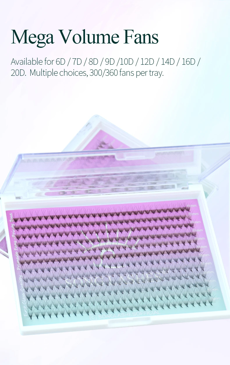 SONG LASHES Premade Volume Fans Mega Tray 360 Fans Sharp Thin Pointy Base Eyelash Extensions  Mega Tray 360Fans 6D 7D 8D 10D 12D