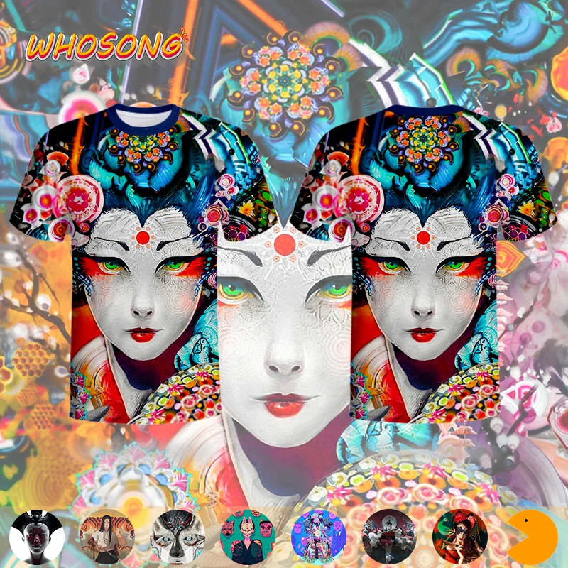 WHOSONG 3D футболка в японском стиле цветная художественная японская гейша Пери