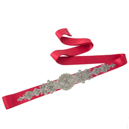 Wine red Fashion Bridal Belt Crystal Trim Applique Vintage Rhinestone Bridal Belt Rhinestone Belts For Gown Dress Girl Women Dress Belt - Цвет: Wine red