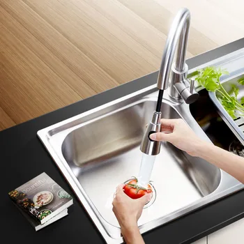 

Household Retractable Sink Kitchen Faucet Universal Mixing LX-60003 Hot and Cold Pull Stainless Steel 1mpa 0-90 Manually Rotate