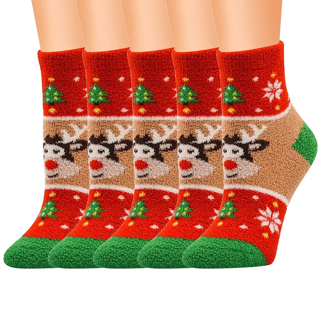 Kawaii, женские носки, японские смешные носки Харадзюку, Calcetines Mujer, носки с рождественским принтом, коралловый флис, средние спортивные носки