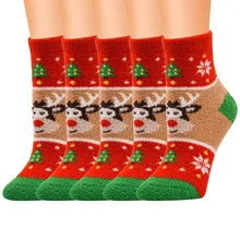 Kawaii, женские носки, японские смешные носки Харадзюку, Calcetines Mujer, носки с рождественским принтом, коралловый флис, средние спортивные носки