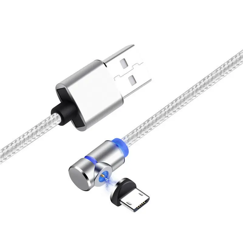 UGI 2.4A 1 м 2 м 90 градусов Магнитный USB кабель для зарядного устройства usb type-C iOS Micro USB для LG для iP X 8 7 6s - Цвет: Silver Micro Cable