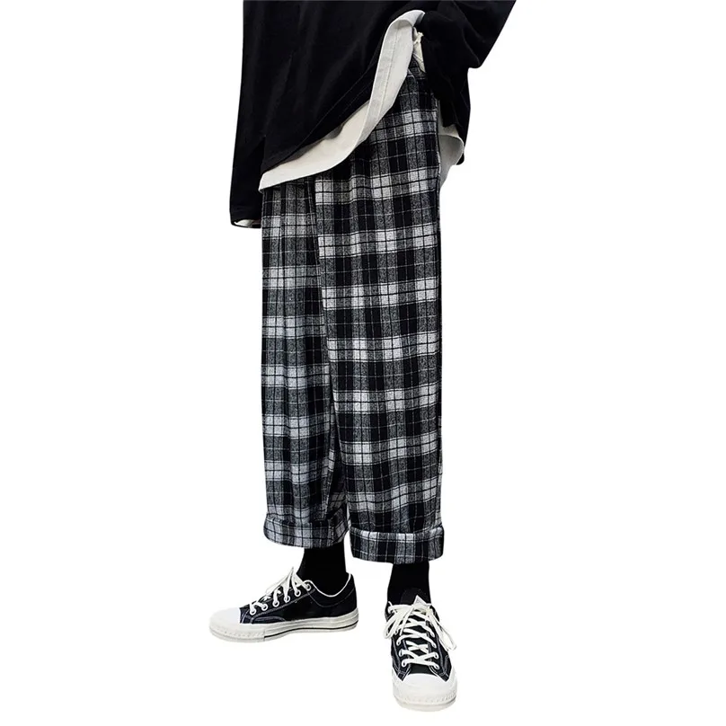 Men's Korean Style Winter New Fashionable Slim Men Pant Casual Comfortable Straight Black Plaid Pants Trousers 4O18 - Цвет: Черный