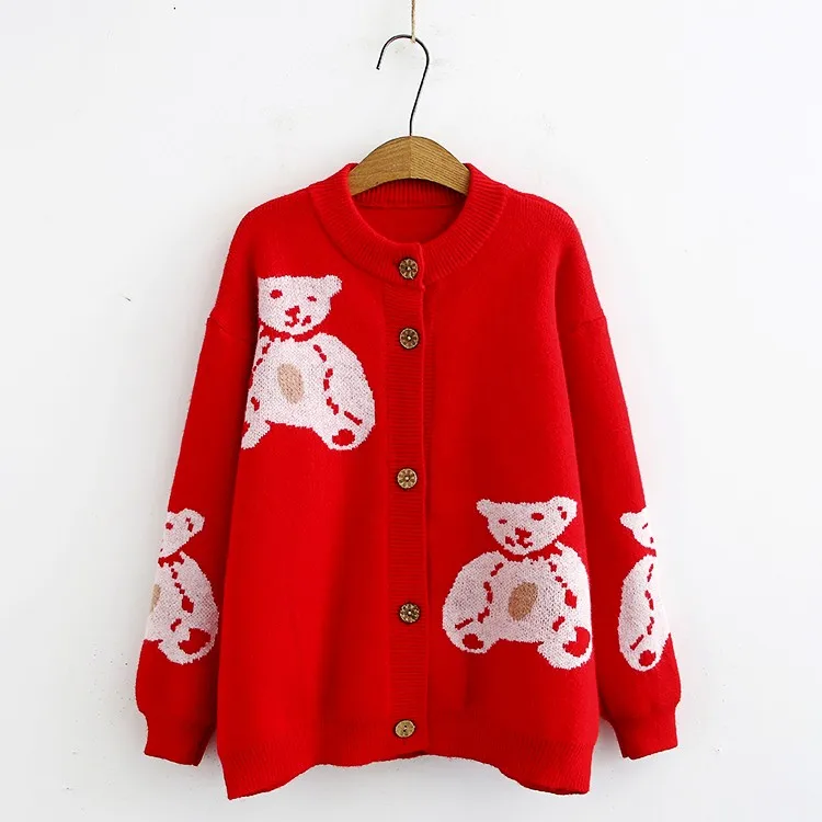 

Cartoon bears pattern sweater cardigan mori girl
