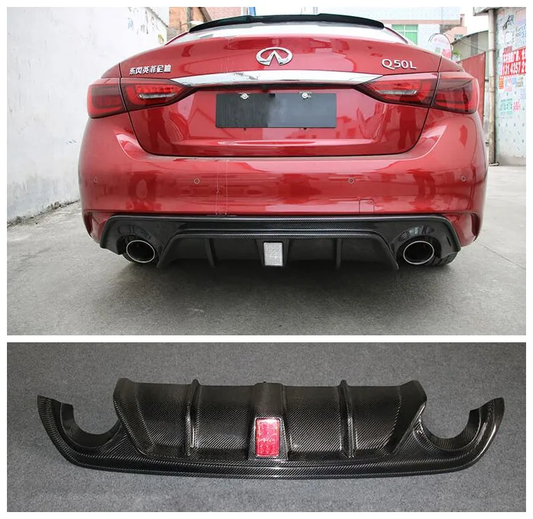 

Carbon Fiber Car Spoiler Bumper Front Lip +Rear Bumper Lip Diffuser Side skirts Protector Fits For Infiniti Q50 Q50L 2018 2019
