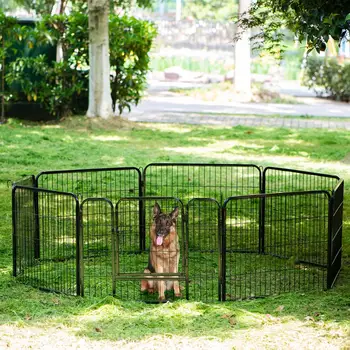 

8 Panel Metal Dog Cage Playpen for Rabbits Guineas Cats Pet Puppy Training Whelping Cage Crate Run Enclosure Silver