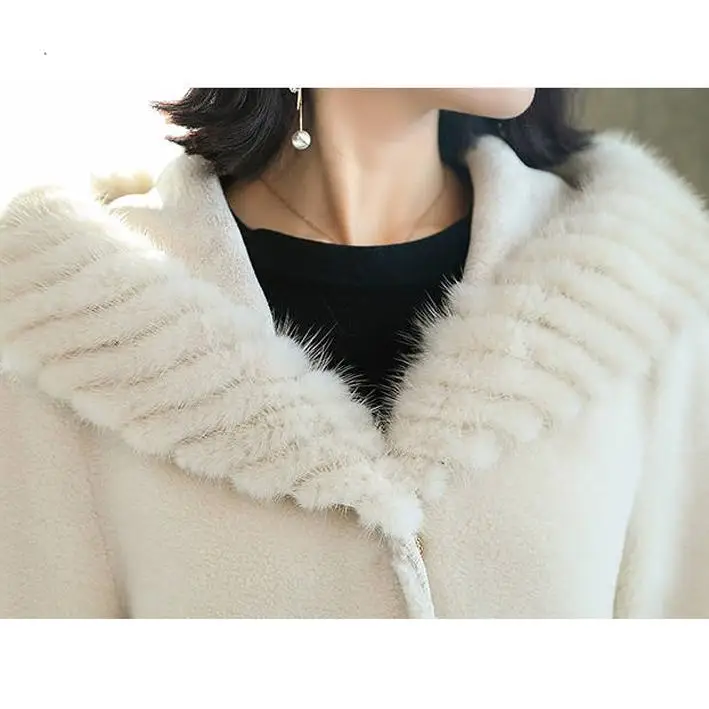 Новая зимняя женская натуральная норковая шуба с капюшоном из овечьей шерсти длинное пальто Женская Натуральная Овечья стрижка Меховая куртка Верхняя одежда R312