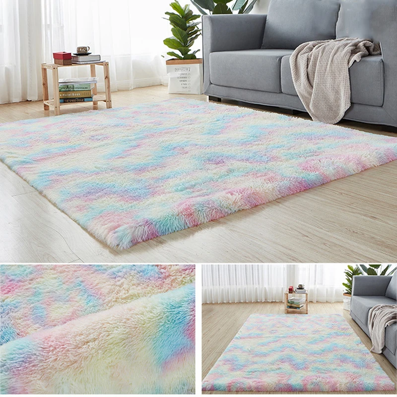New Pink Carpet Dyeing Plush Soft Carpets Area rug For Living Room Bedroom Long Fluffy Anti-slip Floor Mats Child Bedroom Mat