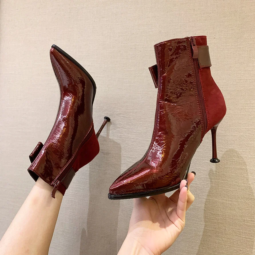 

Trending Women 2023 Pointed Toe Zippers Ankle Boots Pencil High Heels Chelsea Boots Brown Leather Short Boots Drag Queen Shoes