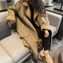 LANMREM осеннее и зимнее шерстяное пальто женское однотонное длинное пальто с положительным и отрицательным разрезом Свободное пальто с лацканами 19B-a559