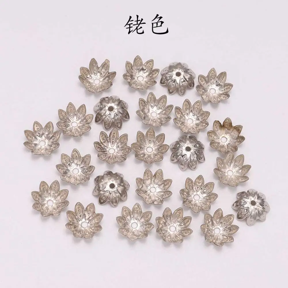 Yanqi 100 шт./лот, 8 мм, 10 мм, серебристые, позолоченные лепестки цветов, бусины-подвески для самостоятельного изготовления ювелирных изделий - Цвет: Rhodium