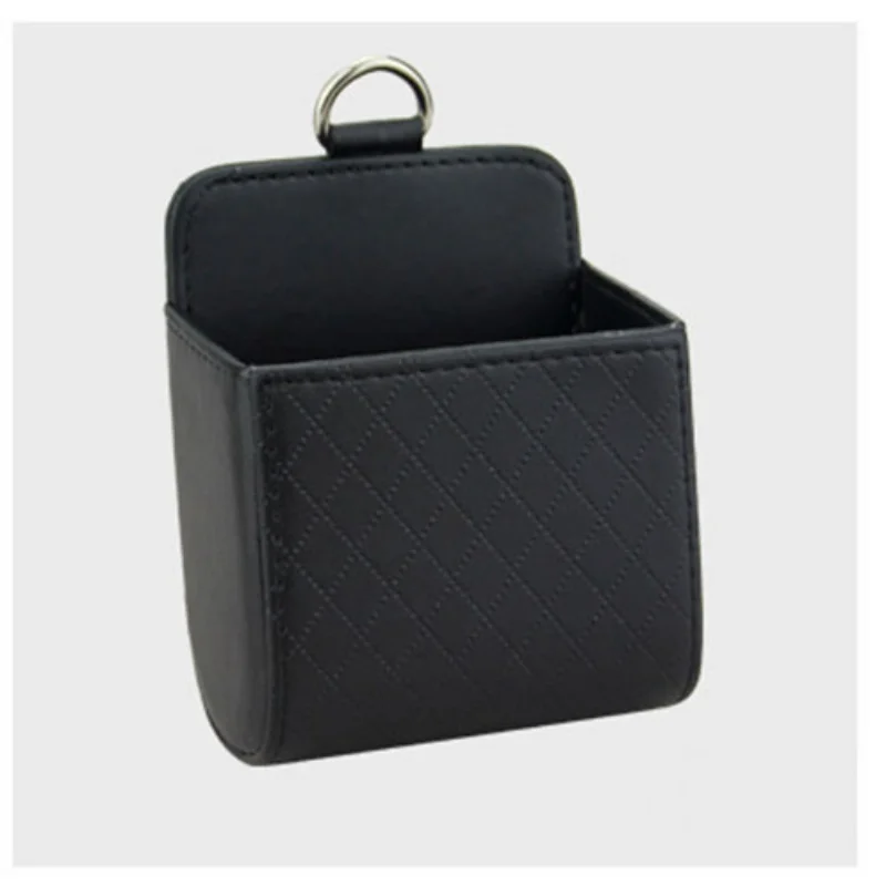 Коробка для мусора из искусственной кожи с автоматическим вентиляционным отверстием, автомобильный держатель для мобильного телефона, сумка для хранения, органайзер, автомобильная подвесная коробка, стильная сумка для автомобиля - Название цвета: Черный