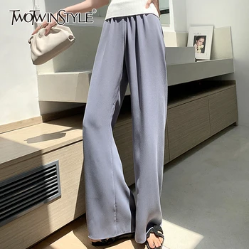 

TWOTWINSTYLE Vintage Loose Women Full Length Pants High Waist Pleated Wide Leg Pant For Female Clothing 2020 Summer Fashion Tide