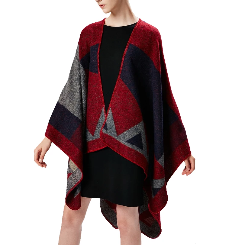 Women's Triangle Pattern Super Soft Cashmere Shawl Poncho Scarf Winter V-neck Oversized Streetwear Cape Coat