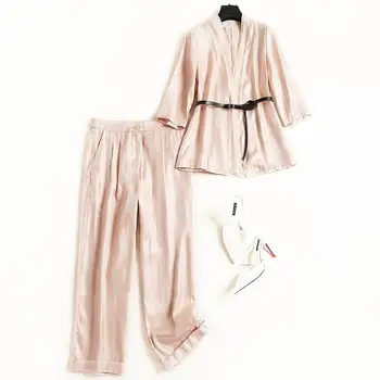 

Shuchan Office Lady Reflective 2 Piece Set Women Cardigan With Belt+calf-length Pants Fashion Conjunto Feminino Suit Women