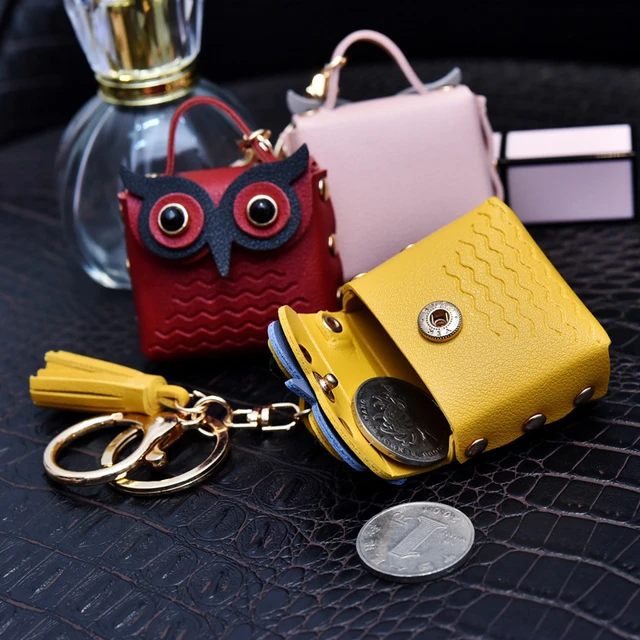 Women Hand Pouch Coin Purse Leather Kawaii Cute Owl Mini Backpack Keychain  Wallet Card Holder Bag Pendant Organizer Key Chain - AliExpress