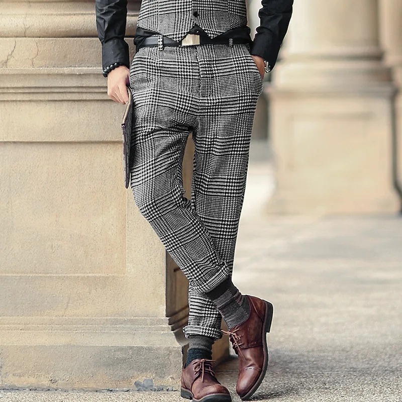 Suit pants men pants Classic Fit Mens Wool Tweed Coffee Slim Fit Suit Pants for Wedding Party Casual Trousers