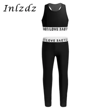 

Kids Girls Ballet Leotard Costume Athletic Outfit Letter Printed Racer Back Tanks Crop Top with Leggings Set for Ballet Dance