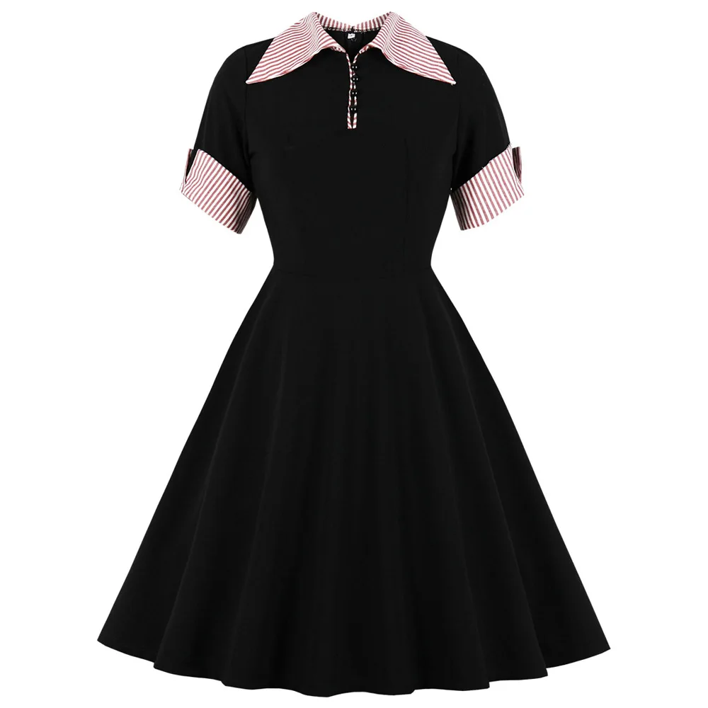 Joinelse/женское платье в полоску стиле ретро с отворотами коротким рукавом женские