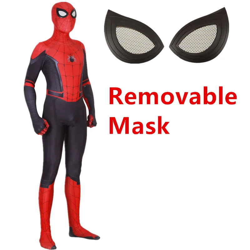 Removable Mask Для взрослых и детей Человек-паук далеко от дома Питер Паркер Косплэй костюм зентай, костюм Человека-паука супергероя Боди Комбинезоны для женщин - Цвет: Removable Mask