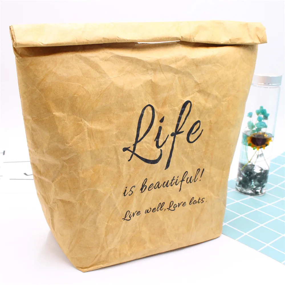 Eco amigable mercancía de bolsas de papel Kraft portátil reutilizable térmica comida Snack bolsas aislado titular