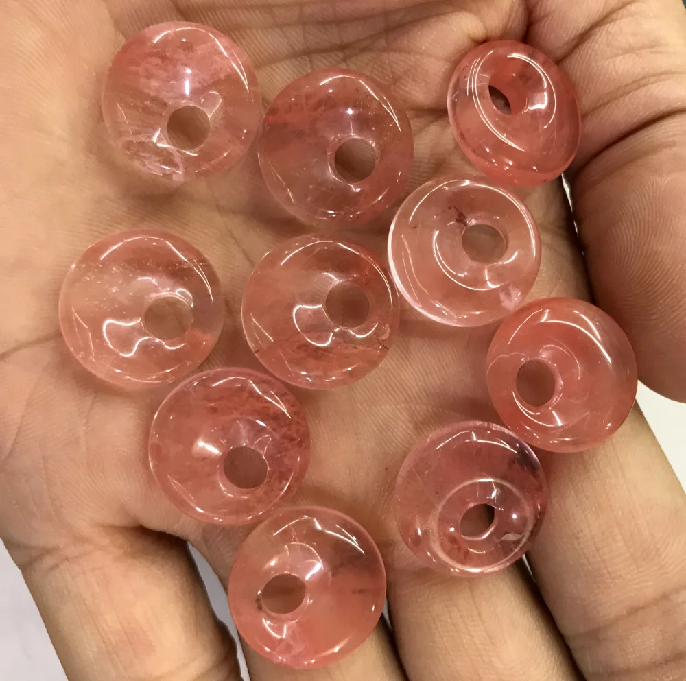 18mm Natural Gem Stone Quartz Crystal Amethyst Donut Charm Beads Pendant For Diy Jewelry Making Necklace Accessories 10pcs