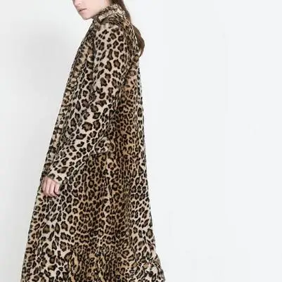 Europe Women X-Long Faux Fur leopard fur coat Women Faux Fur Jacket Gilet Pelliccia Women Fur Coats veste fourrure S-3XL DC38