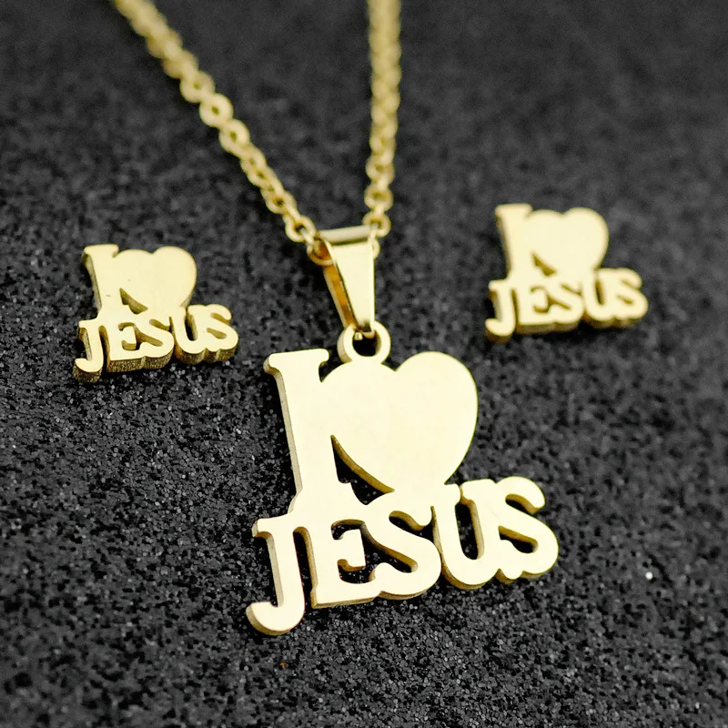 2020 Stainless Steel Jesus Cross Fashion Men Charm Metal Pendant Necklace Jewelry Set Chain Christian Symbol Jewelry Making