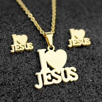 2020 Stainless Steel Jesus Cross Fashion Men Charm Metal Pendant Necklace Jewelry Set Chain Christian Symbol Jewelry Making