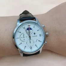LIGE-reloj analógico con correa de cuero para hombre, nuevo accesorio de pulsera de cuarzo resistente al agua con cronógrafo, complemento Masculino deportivo de marca de lujo con esfera lunar automática