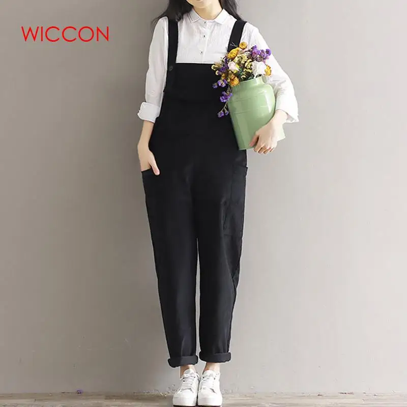 WICCON Corduroy Womens Jumpsuits Casual Vintage Sleeveless Bodysuit Women Loose Full Length Solid Overalls Strapless Paysuits
