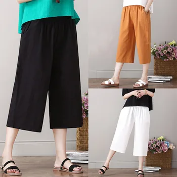 

Are you sure not to click in and see Women's Cotton Linen Solid Color Cropped Jeans Trousers Loose Pants Dropishipper 2020