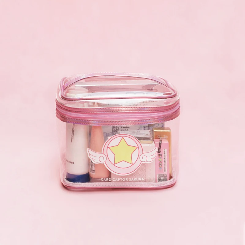 Cardcaptor косметичка Sakura портативная косметичка для хранения косметики дорожная сумка лазерный цветной ПВХ водонепроницаемый материал на молнии Стильная косметичка