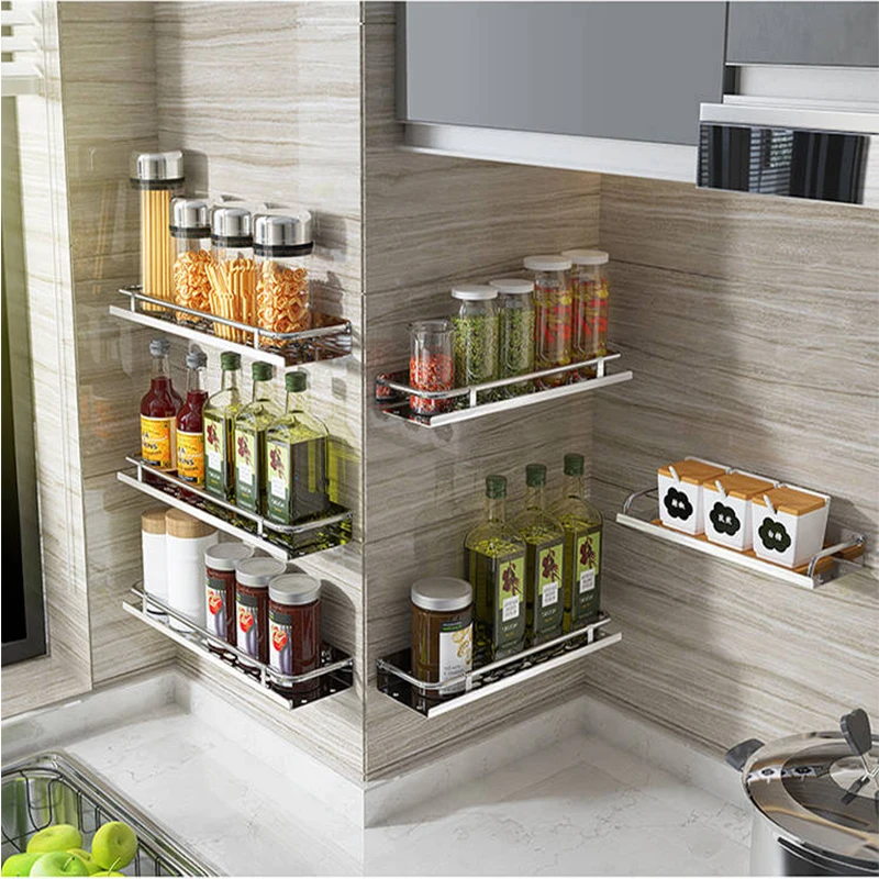 

Wall Shelf for Kitchen Iron Wall Mounted Storage Shelves Organizer Spice Jars Holder Rack Spice Rack Paste up/Drill