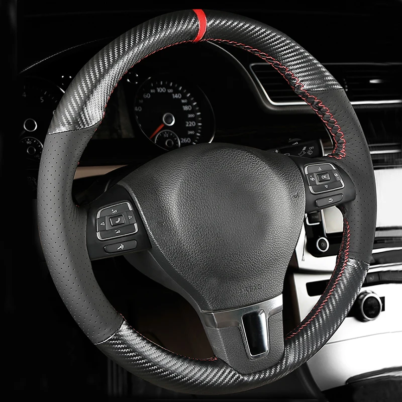 Сделай Сам сшитый вручную из углеродного волокна Кожаный Плетеный чехол на руль для VW Golf Tiguan Passat B7 CC Touran Sagitar аксессуары