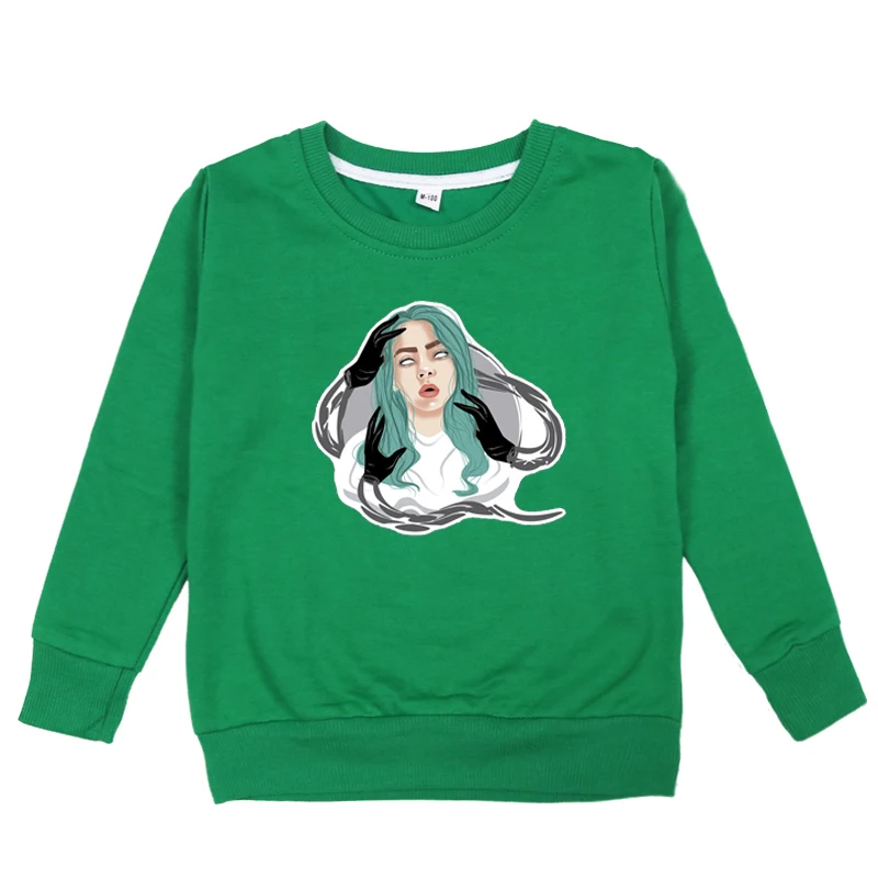 Billie Eilish/Детские осенние хлопковые толстовки; весенние толстовки для мальчиков и девочек; топы с длинными рукавами; детские толстовки с капюшоном; повседневные толстовки для мальчиков
