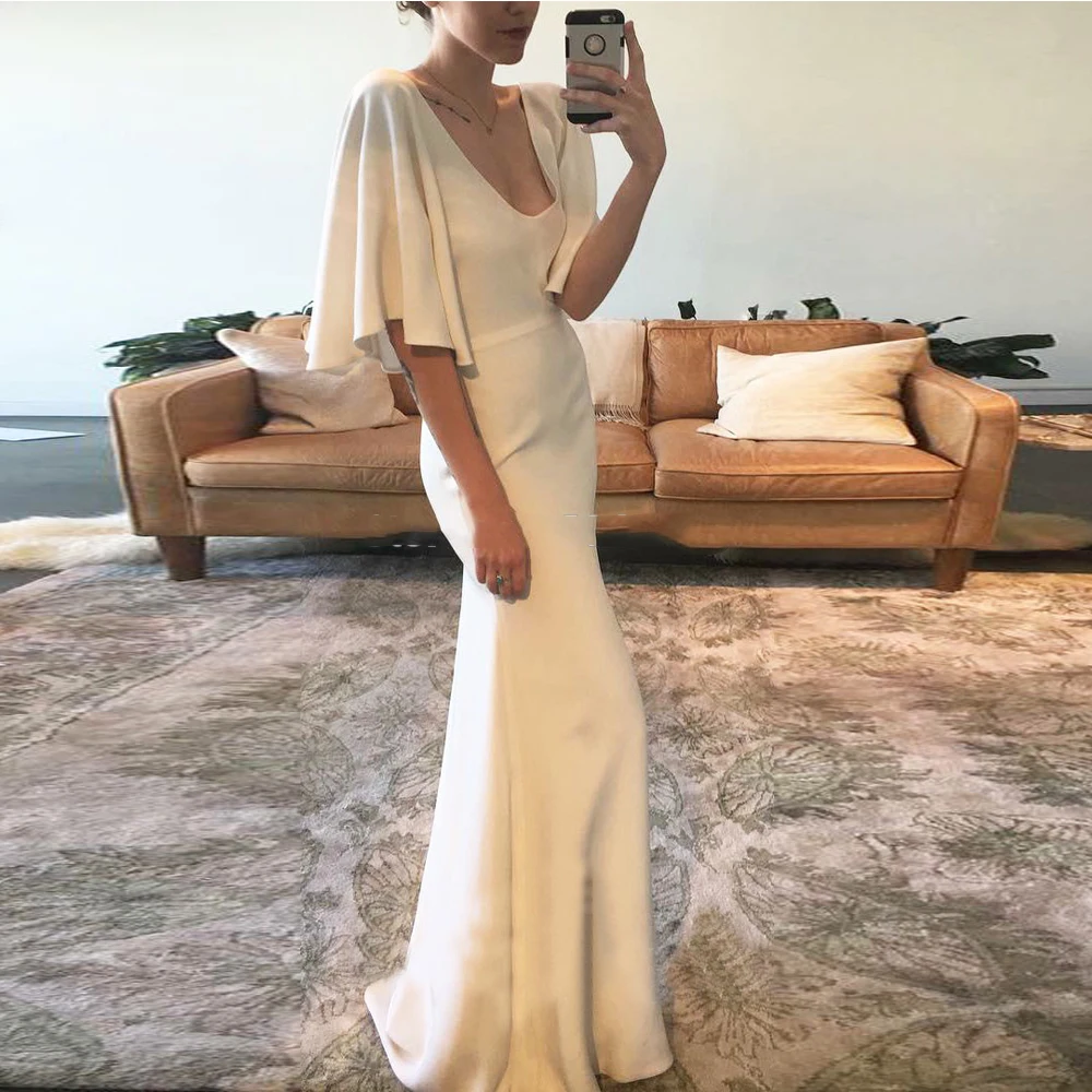 Unique-Flutter-Sleeves-V-Neckline-Mermaid-Satin-Wedding-Dresses-2020-Sexy-Backless-Floor-Length-Formal-Simple