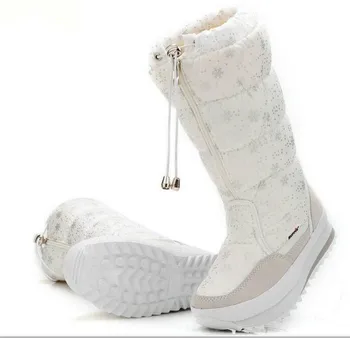 

HOT Winter boots High Women Snow Boots plush Warm shoes Plus size 35 to big 42 easy wear girl white zip shoes female hot boots
