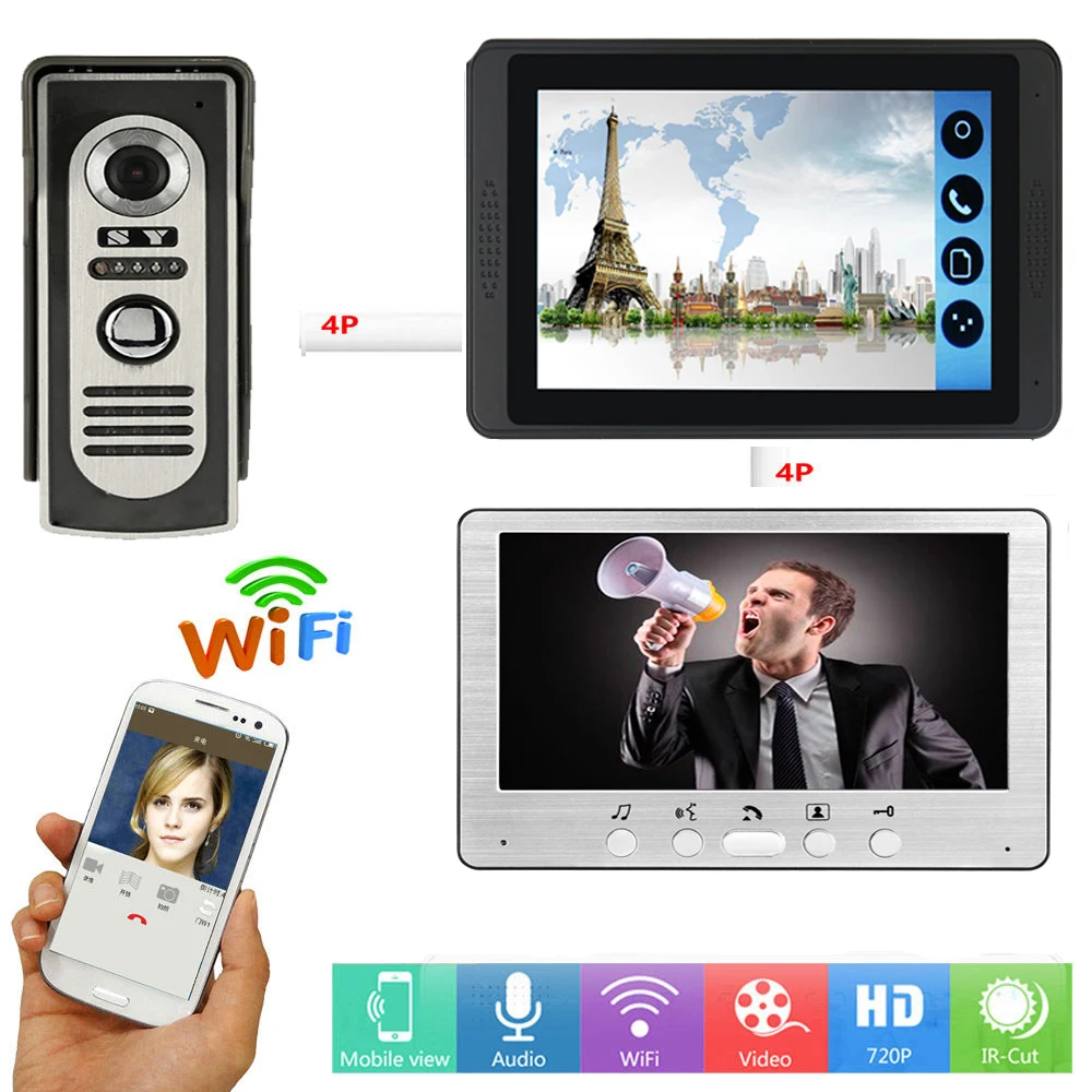 

Video Door Intercom 7 Inch Monitor Wifi Wireless Video Door Phone Doorbell Visual APP Remote Unlock Intercom Doorbell System