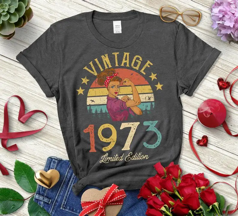 

Vintage 1973 Limited Edition 48th Birthday Gift Vintage Women's T-shirt Grandmother Mom's Wife Girl Short Sleeve Top O-Neck