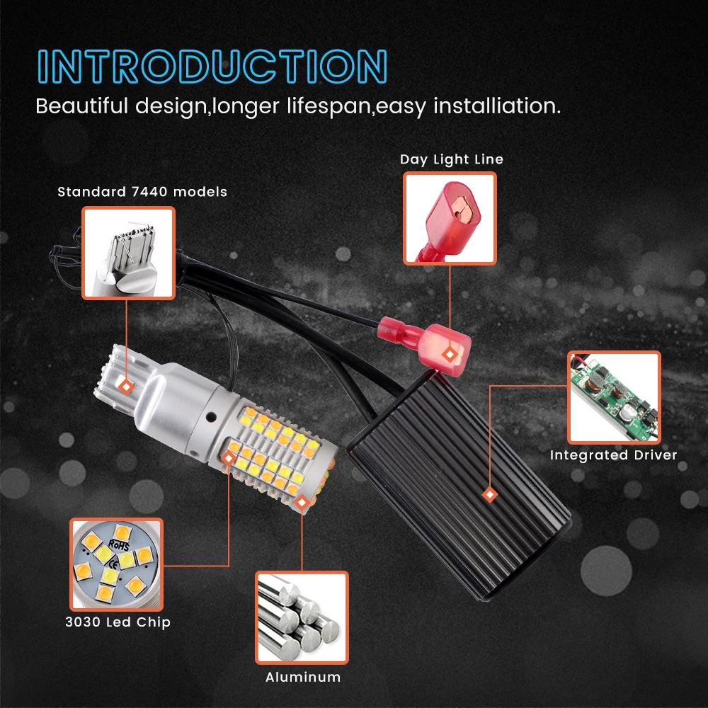 YM E-Bright 1 комплект DRL& Поворотный Светильник s w21w 7440 3030 без ошибок hyperflash светодиодный автомобильный светильник Canbus 12 В переключение двух цветов белый+ янтарный