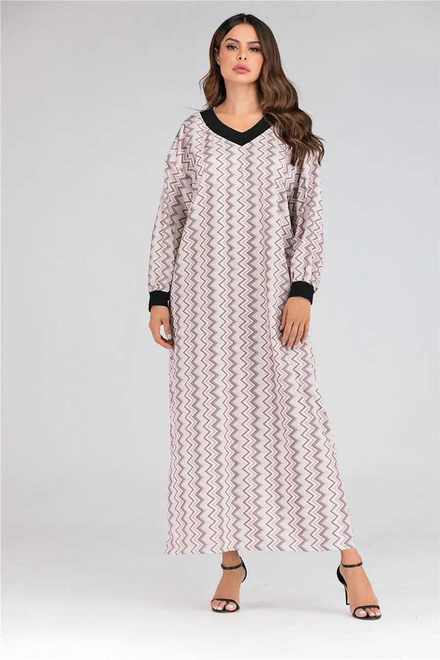 Мусульманское женское Повседневное платье-макси abaya свободное Дубай Арабский винтажное платье с v-образным вырезом свободное платье с длинным рукавом Мода Новинка