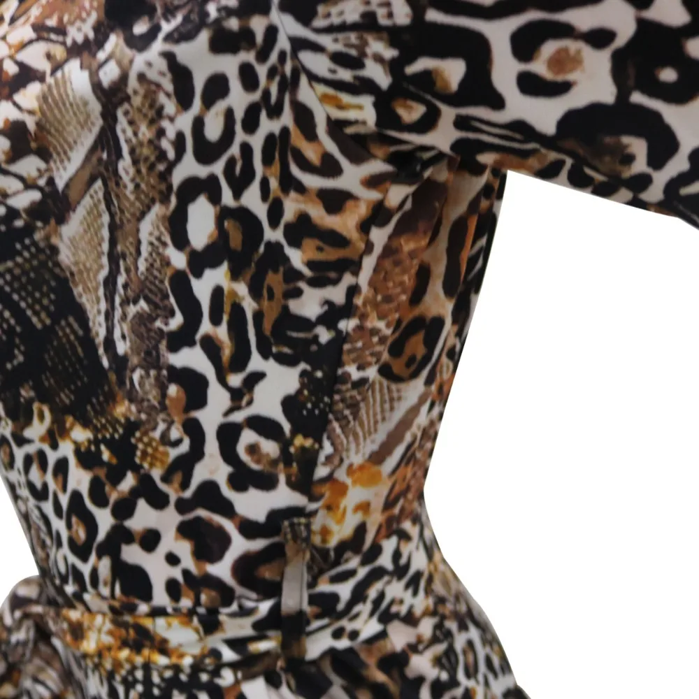 Эхоин Гепард Леопард комбинезон для женщин сексуальный облегающий боди костюм отложной воротник длинный рукав Печатный комбинезон