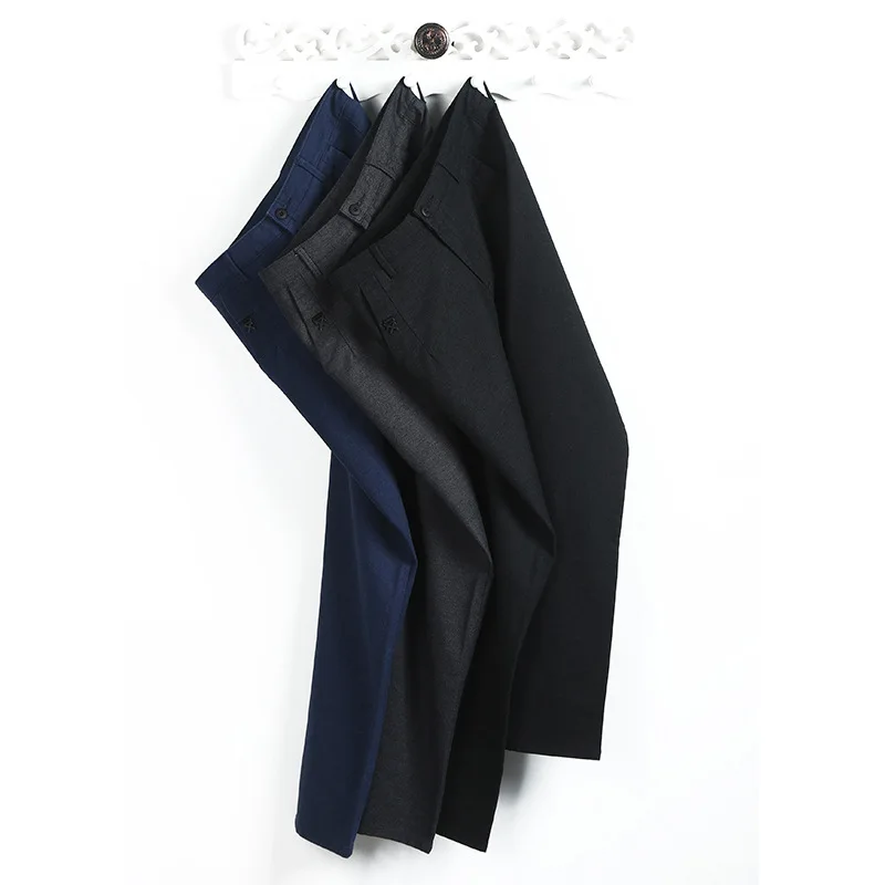 Однотонные прямые мужские брюки Slim Fit Осенние новые мужские s повседневные брюки черные зеленые задние карманы дышащие Стрейчевые брюки мужские